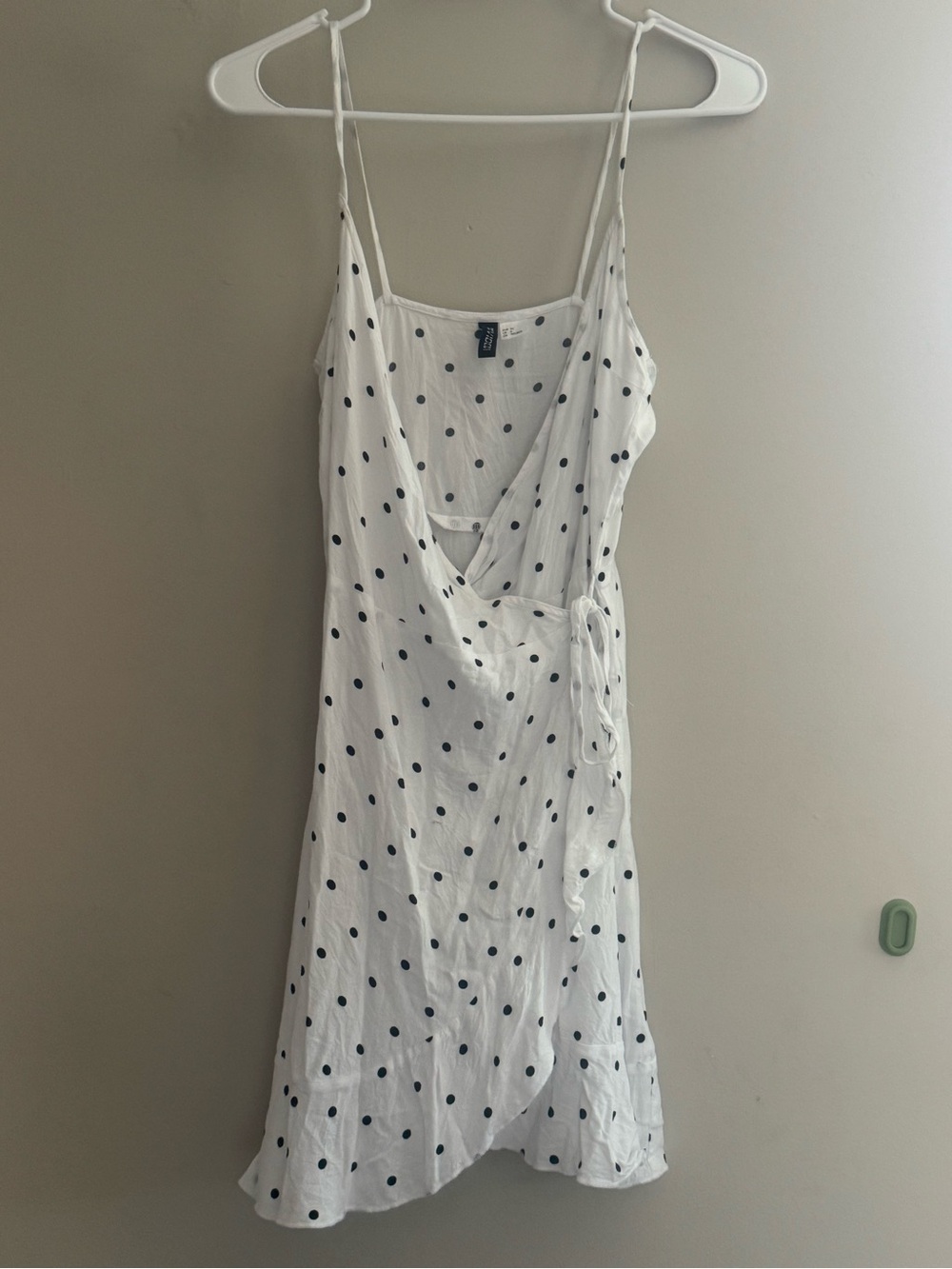H&M White Polka Dot Wrap Midi Dress